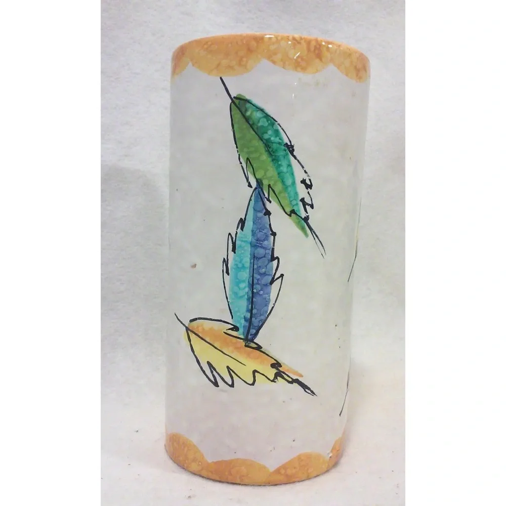 Mid Century Italian Colorful Feather Design Ceramic Vase
